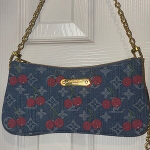 LV x TM Denim Monogram & Cherries double Pochette Bag crossbody strap & chain!
